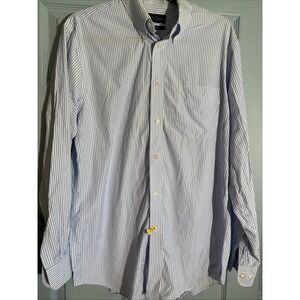 Kenneth Robert's Platinum Men's Button Down Pinstrip Blue Oxford Shirt 16 34/35‎